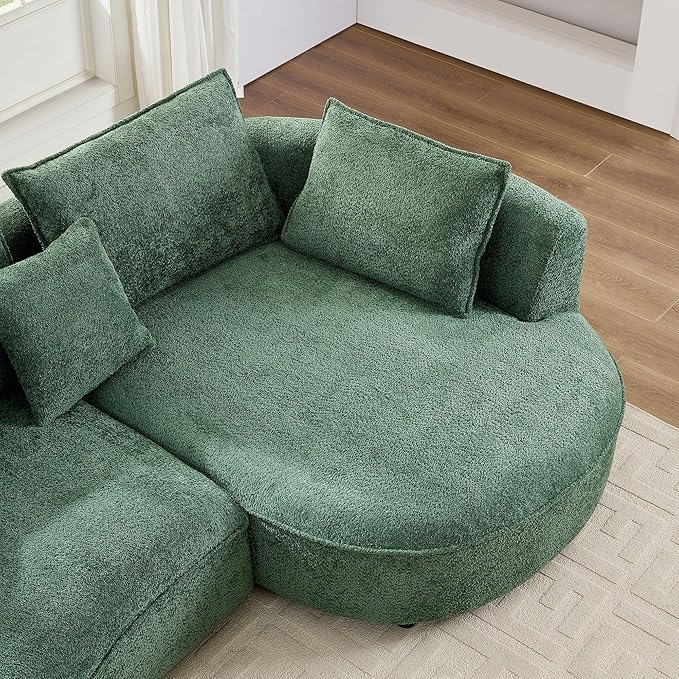 125'' Modern Curved Cloud Sofa Luxury Living Room 5 Seater Combo Sofa Cloud Curve Design Mid Century Upholstered Sofa with Ottoman for Living Room Bedroom Apartment (Boucle, Green)
