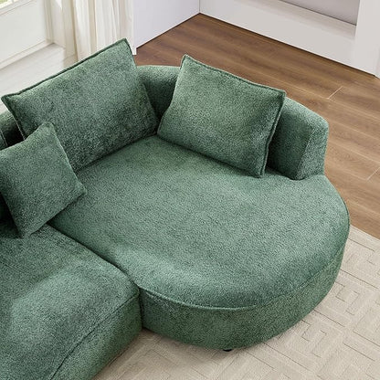 125'' Modern Curved Cloud Sofa Luxury Living Room 5 Seater Combo Sofa Cloud Curve Design Mid Century Upholstered Sofa with Ottoman for Living Room Bedroom Apartment (Boucle, Green)