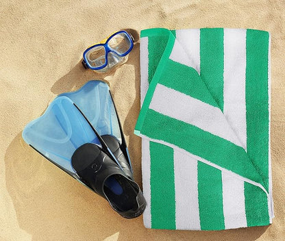 Utopia Towels 4 Pack Cabana Stripe Beach Towel Oversized 100% Ring Spun Cotton Beth Towels Highly Absorbent Quick Dry , Green
