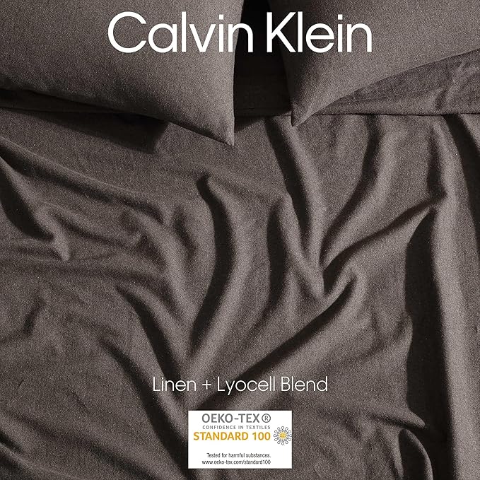 Calvin Klein - Queen Bed Sheets, Soft Melange Flannel Bedding Set with Deep Pockets, Oeko-TEX Certified (Melange Flannel Chocolate Brown, Queen)