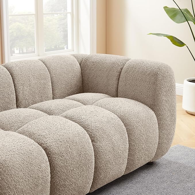 VANOMi 88" Oversized Boucle Sofa, Modern Upholstered Tufted Cloud Couch, Deep Seat Boucle Sofa,Cozy Modern 3 Seater Couch for Living Room, Bedroom, Apartment