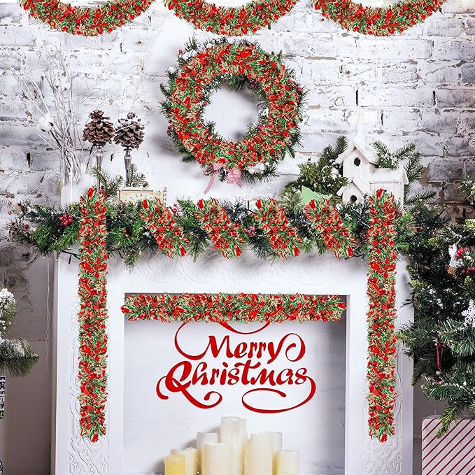 50 Ft Christmas Tinsel Garland Thick Tinsel Garland Xmas Tree Decorations Metallic Tinsel Twist Garland for Christmas, Birthday, Party Decor Indoor Outdoor Party Supplies