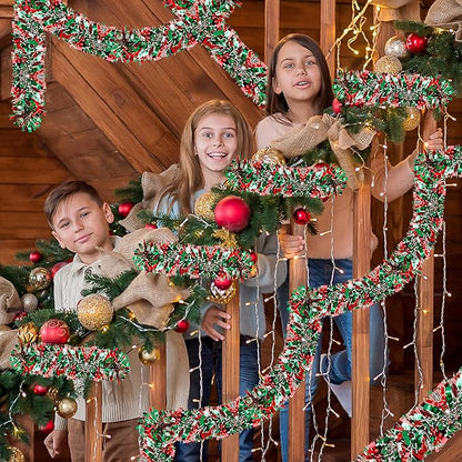 50 Ft Christmas Tinsel Garland Thick Tinsel Garland Xmas Tree Decorations Metallic Tinsel Twist Garland for Christmas, Birthday, Party Decor Indoor Outdoor Party Supplies