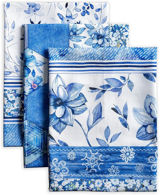 Maison d'Hermine Cotton Kitchen Towels Absorbent Summer Blues Set of 3 Spring Summer