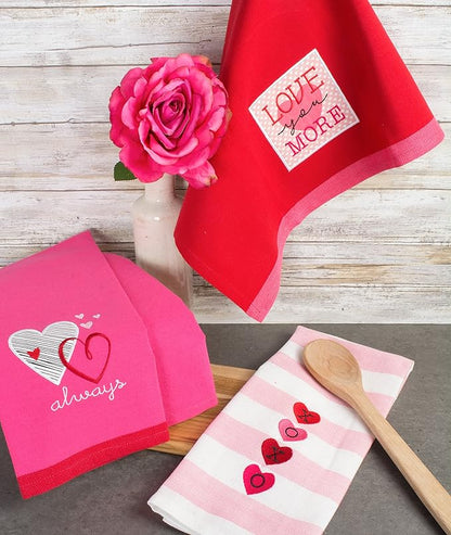 DII Valentine Dish Towels Set of 3 Embellished Hearts Decorative Kitchen Towels 18x28
