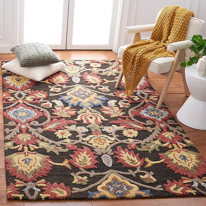 SAFAVIEH Blossom Collection Accent Rug - 3' x 5', Charcoal & Multi, Handmade Wool, Ideal for High Traffic Areas in Entryway, Living Room, Bedroom (BLM402H)