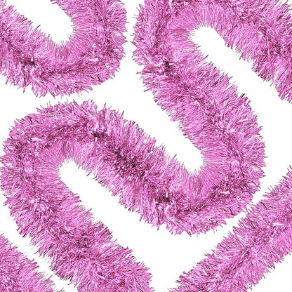 50 Ft Christmas Tinsel Garland Pink Thick Tinsel Garland Xmas Tree Decorations Metallic Tinsel Twist Garland for Christmas, Birthday, Party Decor Indoor Outdoor Party Supplies