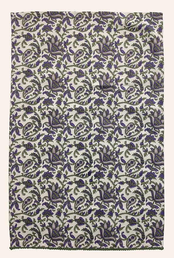 TARAN LIVING Printed Kitchen Dish Bar and Tea Towels Cotton, 18x28 inch with Trims, Cotton Dish Towel Sets (White & Purple, Set of 4)