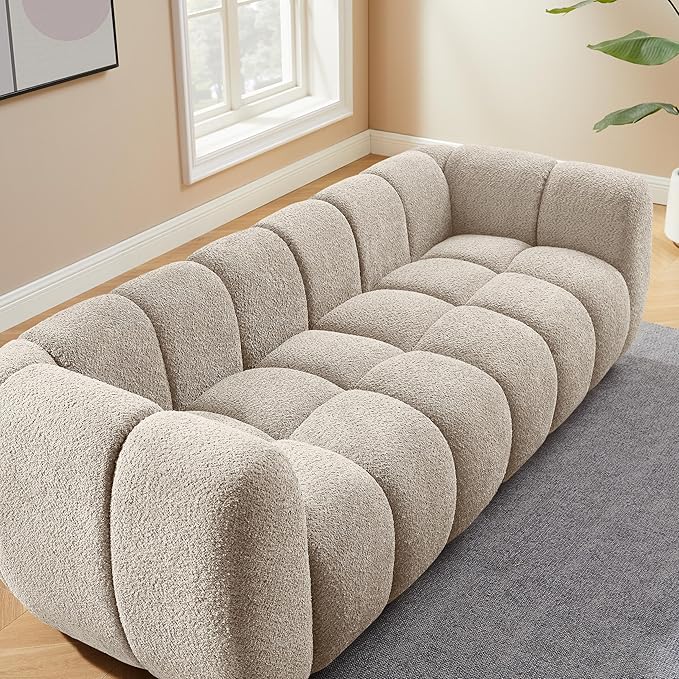 VANOMi 88" Oversized Boucle Sofa, Modern Upholstered Tufted Cloud Couch, Deep Seat Boucle Sofa,Cozy Modern 3 Seater Couch for Living Room, Bedroom, Apartment