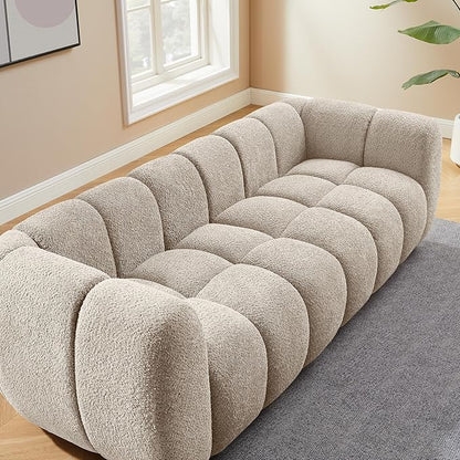 VANOMi 88" Oversized Boucle Sofa, Modern Upholstered Tufted Cloud Couch, Deep Seat Boucle Sofa,Cozy Modern 3 Seater Couch for Living Room, Bedroom, Apartment