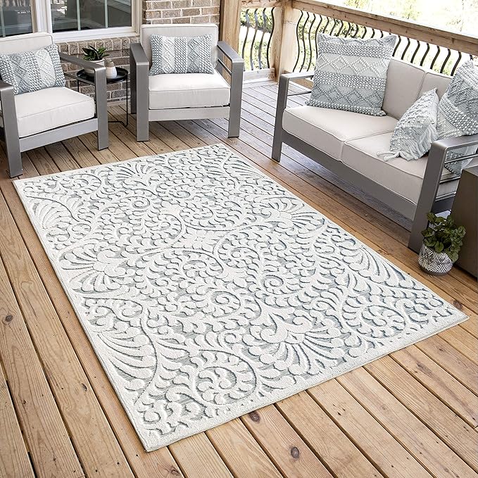 My Texas House Bluebonnets Area Rug 7.9x10.10 Indoor Outdoor, Natural Blue
