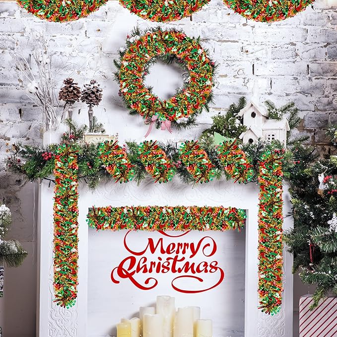 50 Ft Christmas Tinsel Garland Thick Tinsel Garland Xmas Tree Decorations Metallic Tinsel Twist Garland for Christmas, Birthday, Party Decor Indoor Outdoor Party Supplies