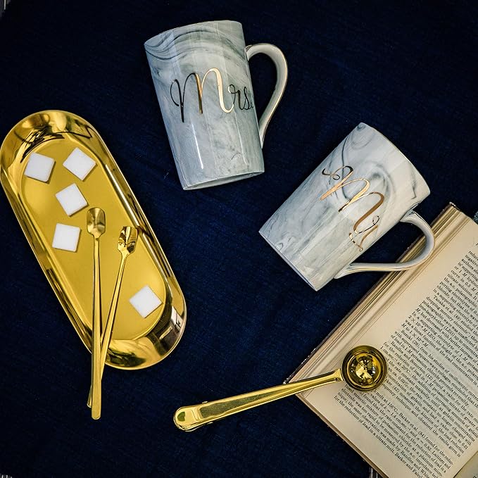 Jumway Mr and Mrs Coffee Mugs - Wedding Gifts - Mr and Mrs Mugs Set - for Bride and Groom - Gifts for Bridal Shower Engagement Wedding and Married Couples Anniversary - 14 Oz Grey