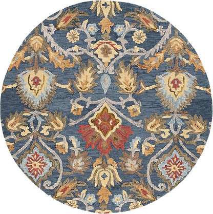 SAFAVIEH Blossom Collection Accent Rug - 4'6" x 6'6" Oval, Navy & Multi, Handmade Wool, Ideal for The Living Room, Bedroom, Dining Room (BLM402A-5OV)