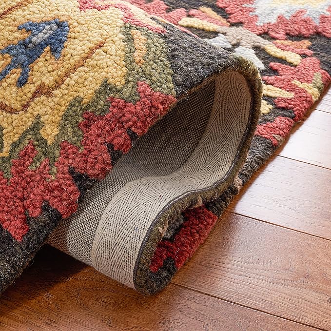 SAFAVIEH Blossom Collection Area Rug - 6' x 8', Charcoal & Multi, Handmade Wool, Ideal for The Living Room, Bedroom, Dining Room (BLM402H-68)