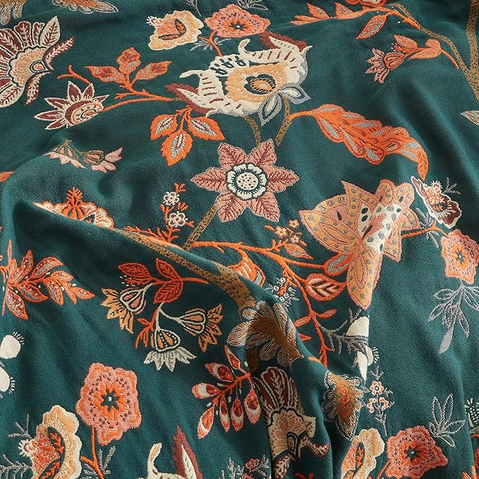 Boho Throw Blanket 100% Cotton Woven Ultra Soft 4-Layer Muslin Quilt Farmhouse Bed Blanket Cover 80"x90", Floral