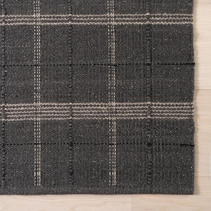 Rugs USA x Nate Berkus Downing Plaid Wool Cozy Area Rug, 9' 6" x 13' 6", Black