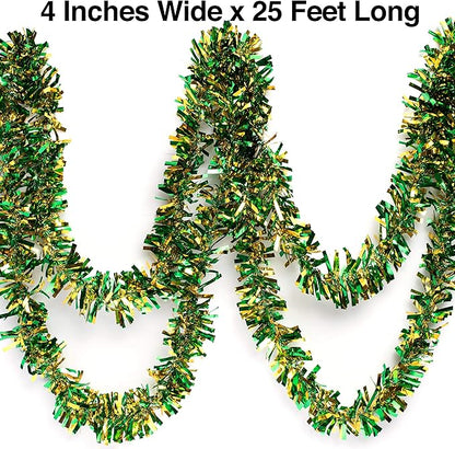Anderson's Metallic Green & Gold Tinsel Twist Garland, 25ft Holiday Decoration, Christmas Tree Trim, Parade Float Decor, Party Supplies, Halloween, Graduation, Indoor/Outdoor Event Garland