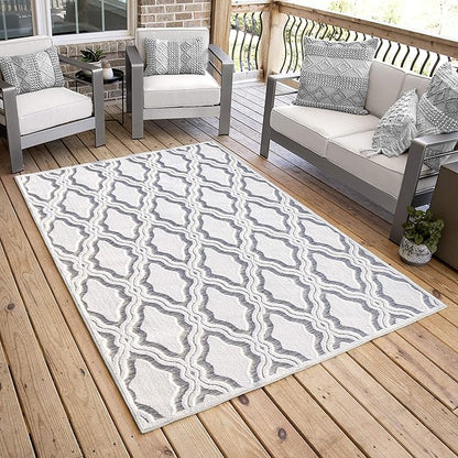 My Texas House Cotton Blossom Rug 7.9x10.10 Rectangle High-Low Geometric Indoor Outdoor, Natural Grey
