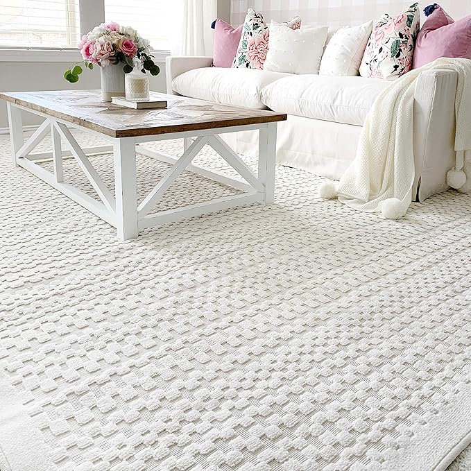 My Texas House Quail Hallow Rug 5.2x7.6 Geometric High-Low Indoor Outdoor, Natural