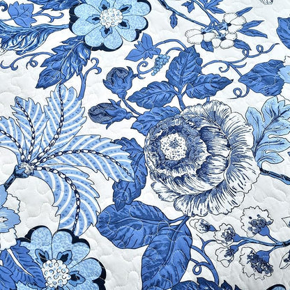 Lush Decor Sydney Reversible Cotton Quilt Set Queen 3 Piece Bedding, Navy White