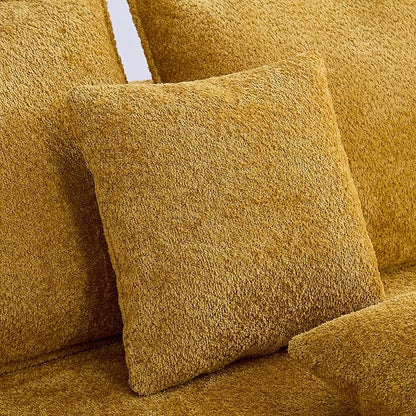 125'' Modern Curved Cloud Sofa Luxury Living Room 5 Seater Combo Sofa Cloud Curve Design Mid Century Upholstered Sofa with Ottoman for Living Room Bedroom Apartment (Boucle, Yellow)