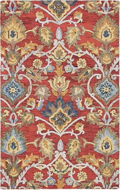 SAFAVIEH Blossom Collection Area Rug - 6' x 8', Red & Multi, Handmade Wool, Ideal for The Living Room, Bedroom, Dining Room (BLM402Q-68)