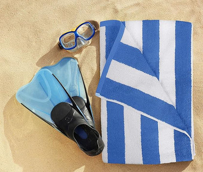 Utopia Towels 4 Pack Cabana Stripe Beach Towel Oversized 100% Ring Spun Cotton Beth Towels Highly Absorbent, Blue