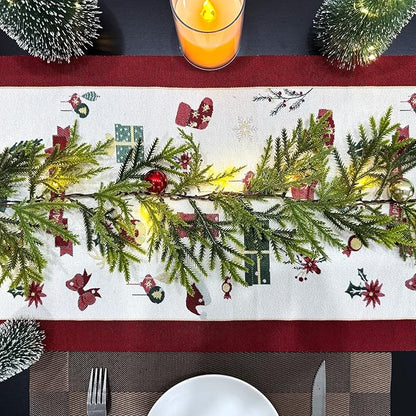 6 FT Artificial Christmas Pine Garland, Battery Operated 20 Warm Lights with Timer, Faux Greenery Spruce with Red Gold Ornaments and Stars, Holiday Decoration for Mantel Stair Doorway