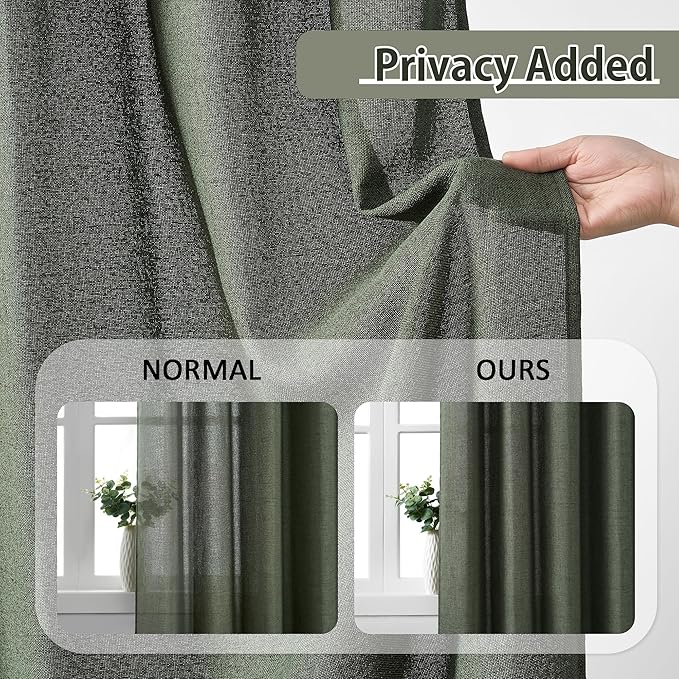 RAIN CITY Long Sheer Pleated Curtains 108 Inch Long 2 Panels, Back Tab Pinch Pleat Drapes for Track System with Hooks, Light Filtering Spring Winodw Curtains for Living Room 42x108-Loden/Olive Green