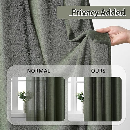 RAIN CITY Olive Green Sheer Curtains 92 Inches Long 2 Panels Set, Semi Sheer Boho Decor Light Filtering Privacy Window Drapes for Bedroom Living Room 50 Inch Wide x 92 Inch Long