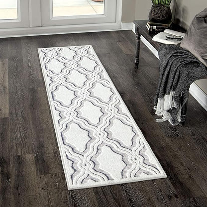 My Texas House Cotton Blossom Runner Rug 1.11x7.6 Indoor Outdoor, Natural Grey