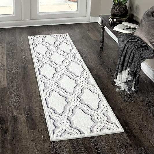My Texas House Cotton Blossom Runner Rug 1.11x7.6 Indoor Outdoor, Natural Grey