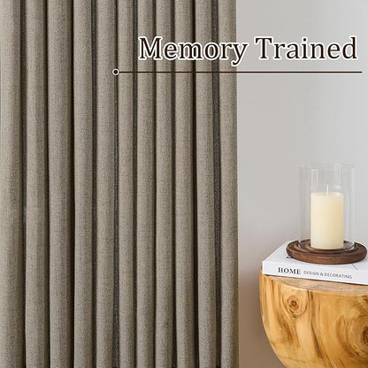 Custom Length Curtains 92 Inches Long,Pinch Pleated Linen Blend Back Tab with Hooks Boho 70s Curtains for French Door Living Room W50 x L92 Khaki
