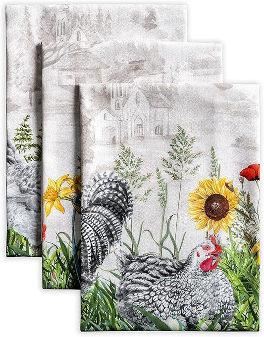 Maison d'Hermine Dish Towels 100% Cotton Absorbent Basse Cour Set of 3 Spring Summer