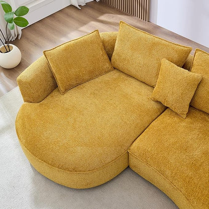 125'' Modern Curved Cloud Sofa Luxury Living Room 5 Seater Combo Sofa Cloud Curve Design Mid Century Upholstered Sofa with Ottoman for Living Room Bedroom Apartment (Boucle+Left Facing, Yellow)