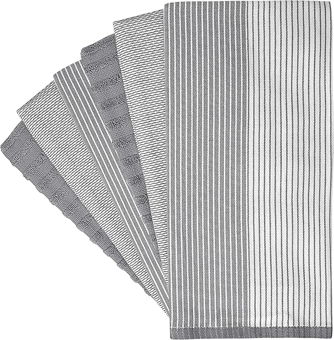 Premium Kitchen Towels 6 Pack Large Cotton Hand Towels Flat Terry Absorbent Tea Towels with Hanging Loop Gray 20x28