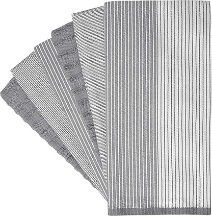 Premium Kitchen Towels 6 Pack Large Cotton Hand Towels Flat Terry Absorbent Tea Towels with Hanging Loop Gray 20x28