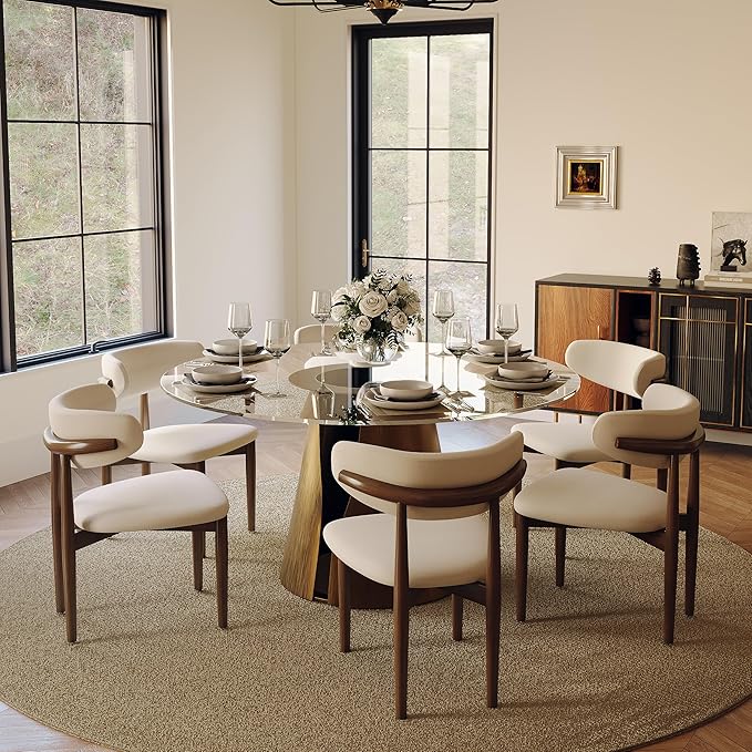 POVISON 60" Glass Round Dining Table for 6, Modern Dining Table 59" Dining Room Table, Round Glass Tabletop with Solid Bronze Carbon Steel Base for Kitchen (Table Only)