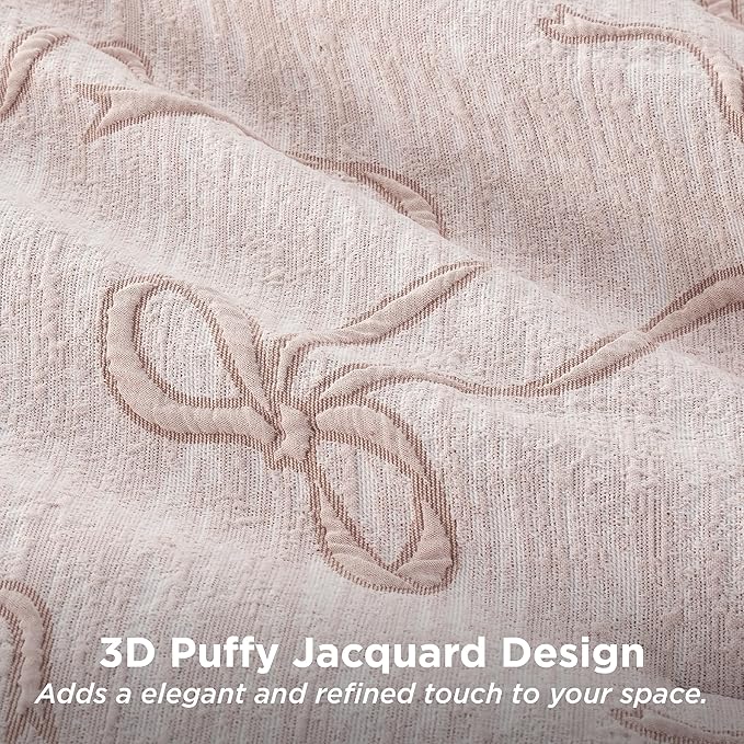 Bedsure King Size Comforter Set, Pink Boho Tufted Bed Set, 3D Puffy Jacquard Bedding King Size, 3 Pieces, 1 Farmhouse Shabby Chic Embroidery Comforter with Bow Pattern & 2 Pillow Cases