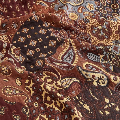 Boho Throw Blanket 100% Cotton Woven Ultra Soft 4-Layer Muslin Quilt Farmhouse Bed Blanket Cover 80"x90", Patchwork Floral