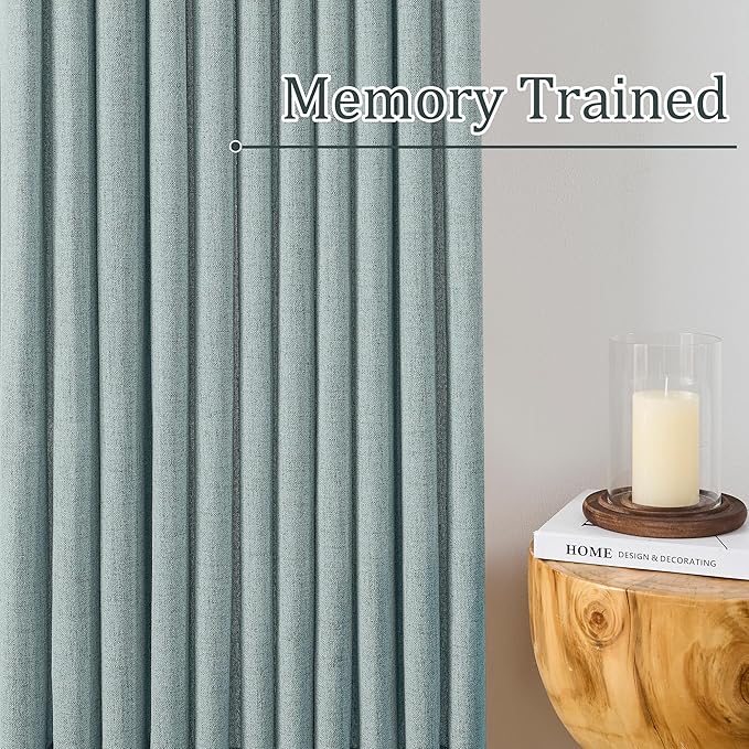 Light Blue Linen Pinch Pleat Curtains 86 Inches Long 50 Wide Per Panel Pleated Semi Sheer Textured Drapes Hooks Back Tab Coastal Modern Light Filtering Curtain 2 Panels Set