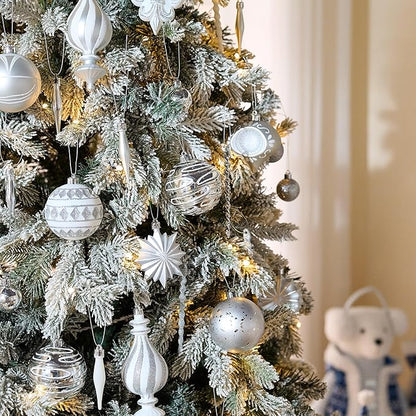 Valery Madelyn Ornaments for Christmas Trees, 60ct White and Silver Shatterproof Christmas Tree Decorations, Luxury Hanging Ball Ornaments Bulk for Xmas Holiday Party Decor