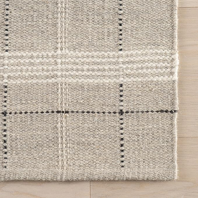 Rugs USA x Nate Berkus Downing Plaid Wool Cozy Area Rug, 9' 6" x 13' 6", Grey