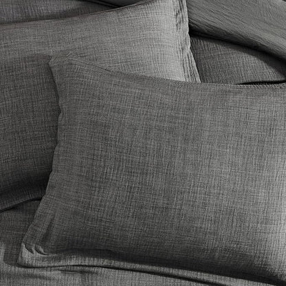 Geniospin Full Comforter Set - 7 Pieces Comforter Full Size, Solid Bedding Sets for All Season, Textured Bed in a Bag with Flat Sheet and Fitted Sheet, Pillowcases and Shams (Grey, 80''x90'')