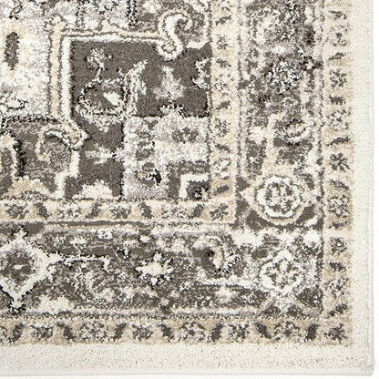 Orian Lone Star Belle Runner Rug 2x7.6 Traditional Floral Medallion, Natural Grey