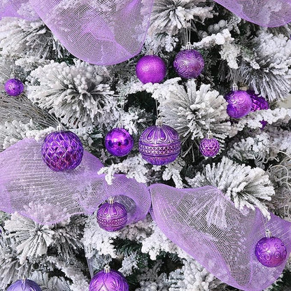 Purple Christmas Ball Ornaments Christmas Tree Decorations with Hang Rope-36pcs Shatterproof Christmas Ornaments Set with 6 Styles in 3 Sizes(Small Medium Large)