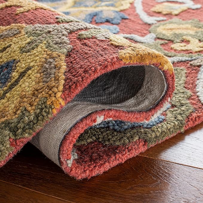 SAFAVIEH Blossom Collection Accent Rug - 4' x 6', Red & Multi, Handmade French Country Floral Wool, Ideal for High Traffic Areas in Entryway, Living Room, Bedroom (BLM402Q)