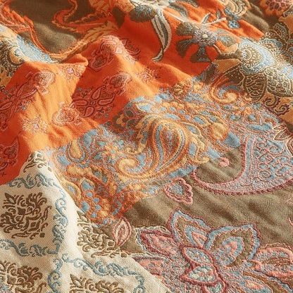 Boho Throw Blanket 100% Cotton Woven Ultra Soft 4-Layer Muslin Quilt Farmhouse Bed Blanket Cover 80"x90", Patchwork Floral