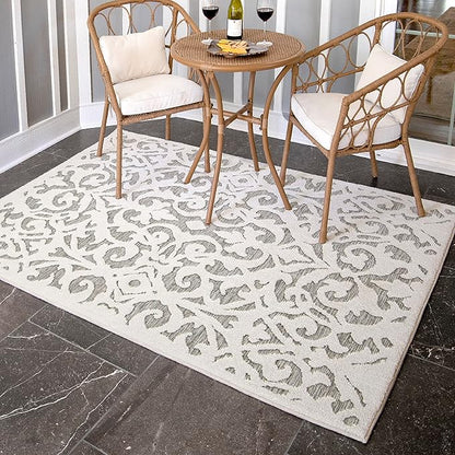 My Texas House Lady Bird Area Rug 3.11x5.5 Indoor Outdoor, Natural Grey